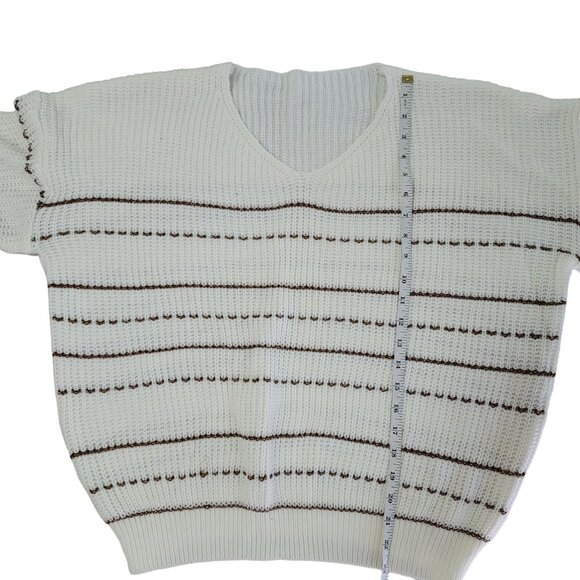 Vintage Cream & Brown Striped Knit Sweater metalic gold stripes size Medium - Picture 4 of 8